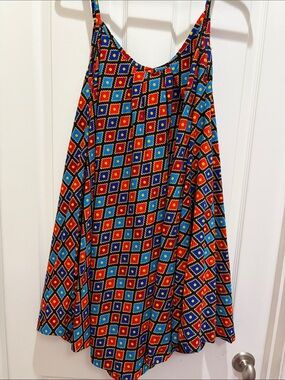 OULA Geometric Trapeze Dress - Blue, Red & Black